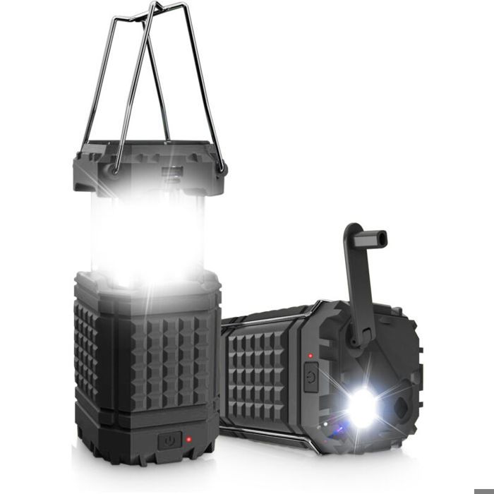 Lanterne solaire rechargeable 200 lumens – Panneau solaire 5000mAh – 3 modes de charge–Étanche et portable pour camping et urgences
