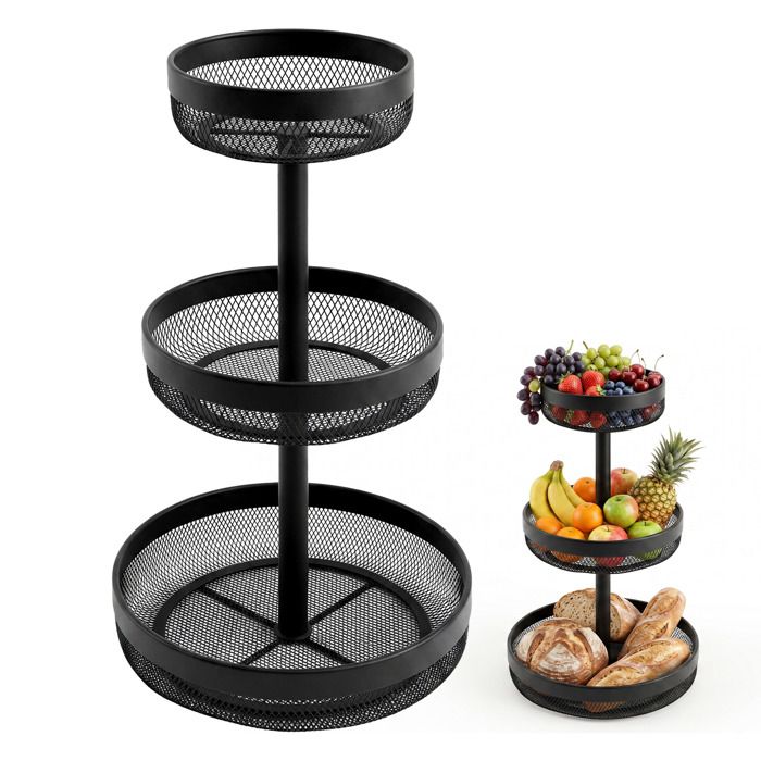 Corbeille à Fruits à  3 Étages - Métal - Noir - Support de Stockage - φ 20/25/30 cm Porte-fruits