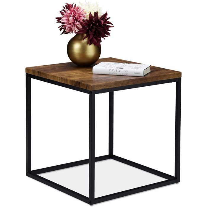 Table dappoint industrielle - Carrée 45x45 cm - Effet bois - Métal et bois - Style rustique