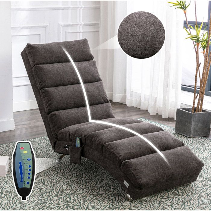 AESVAR fauteuil de relaxation massant fixe 1 place en lin gris foncé vibration douce poche latérale
