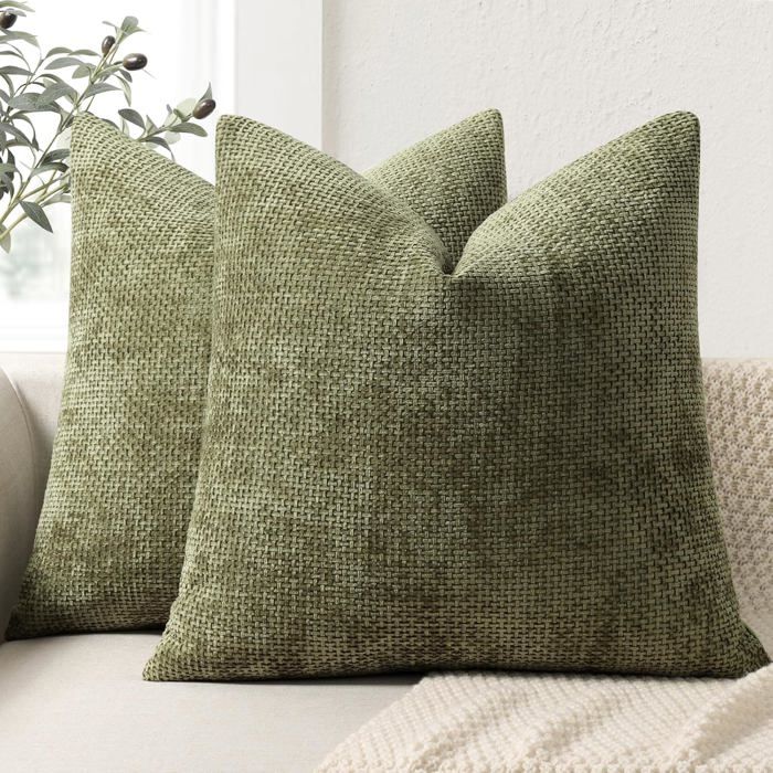 Housse de coussin carrée 50 x 50 cm en chenille - lot de 2 housses décoratives lavables en machine pour canapé