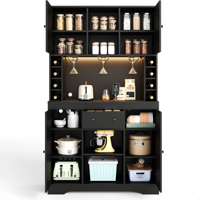 Buffet de cuisine - FURNITURER - FurnitureR - 105x40x180 cm - LED multicolore (app) - 8 porte‑bouteilles étagères réglables