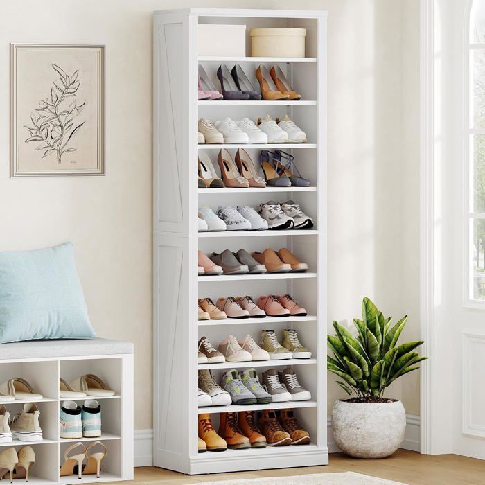Meuble à chaussures 10 niveaux 62 5 cm - capacité 27 à 30 paires - finition blanc
