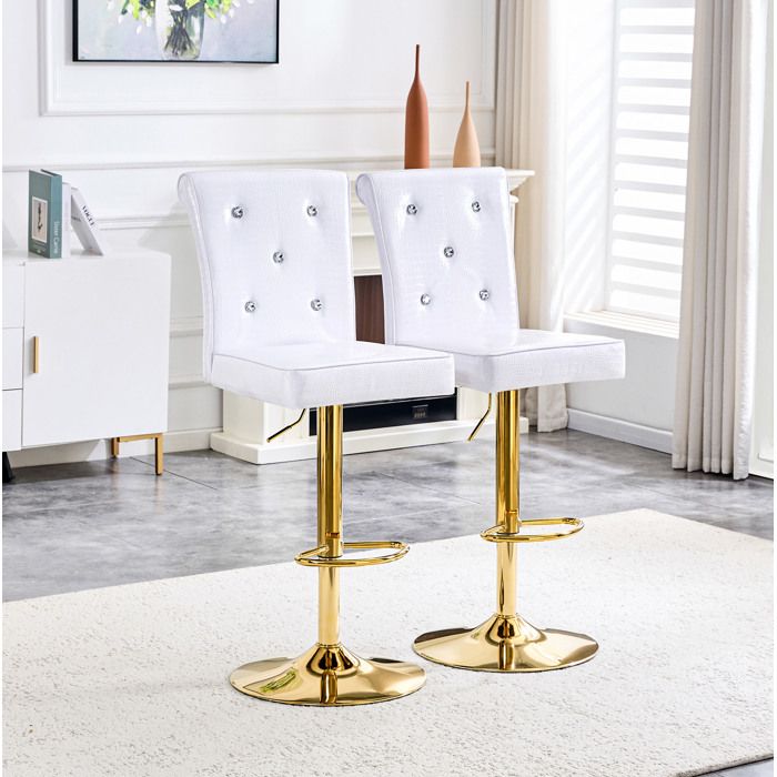 Chaise de bar blanche lot de 2 55 x 42 x 125 cm réglable en hauteur dossier haut capitonné strass