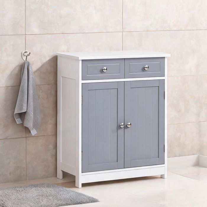 Meuble Bas De Salle De Bain Commode De Salle De Bain Semenier De Salle De Bain en MDF Blanc et gris 60 x 30 x 75 cm
