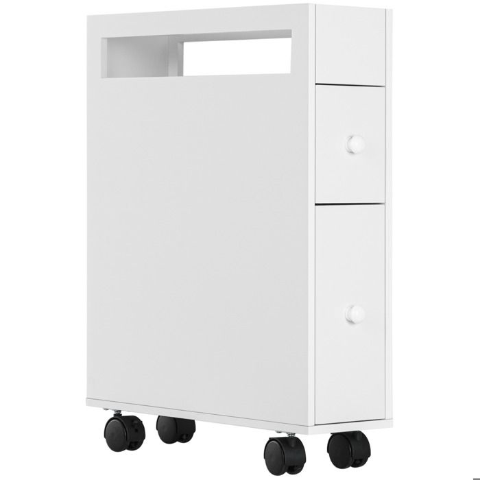 Meuble de salle de bain sur roulettes 2 tiroirs niche ouverte MDF laqué blanc 16 x 49 5 x 66 cm FOLYNA