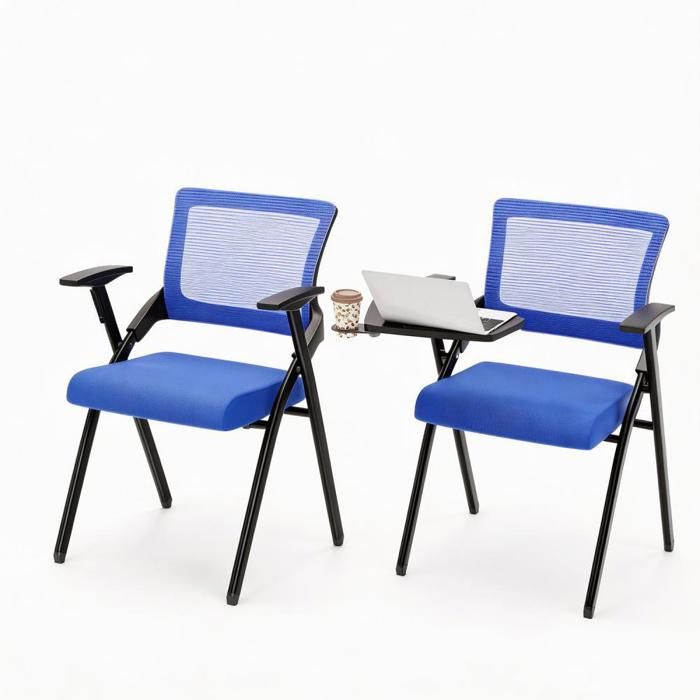 Chleby Lot de 2 Fauteuil À Tablette Chaises de Conférence Pliante Ergonomique avec Siège Rembour empilables 50x55x89 cm Bleu