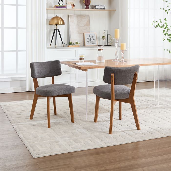 Lot de 2 chaises style mid-century - toile de jute gris - pieds bois massif - dossier incurvé - rembourrées