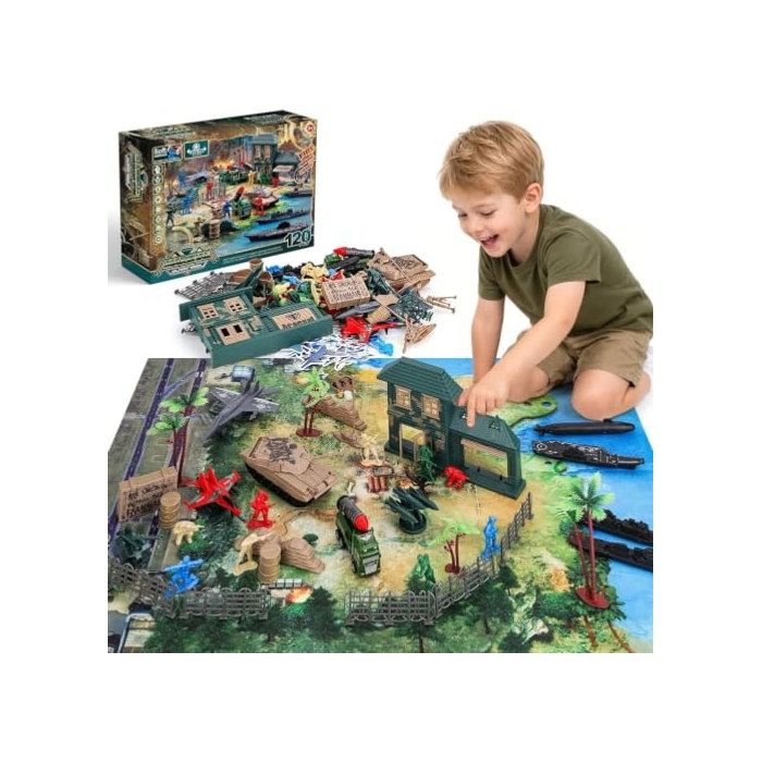 Soldat Militaire Jouet 120 Pièces Jouet Militaire - Caricature - Plastique - Ensemble de jeu Army Men - Enfant