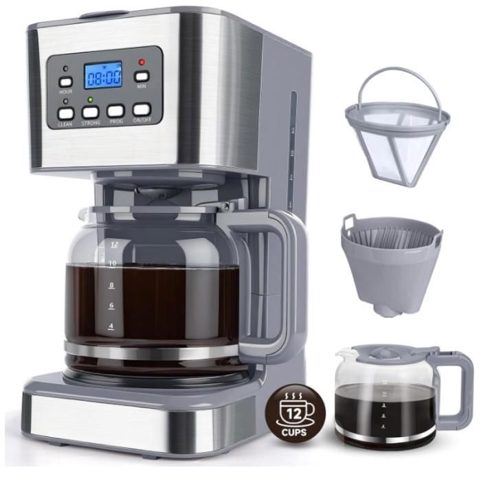 Cafetiere Filtre Programmable 24h Cafetiere Electrique 1 5L à 12 Tasses Machine a Cafe Maintien Chaud et Anti-Goutte 40 Min 950W