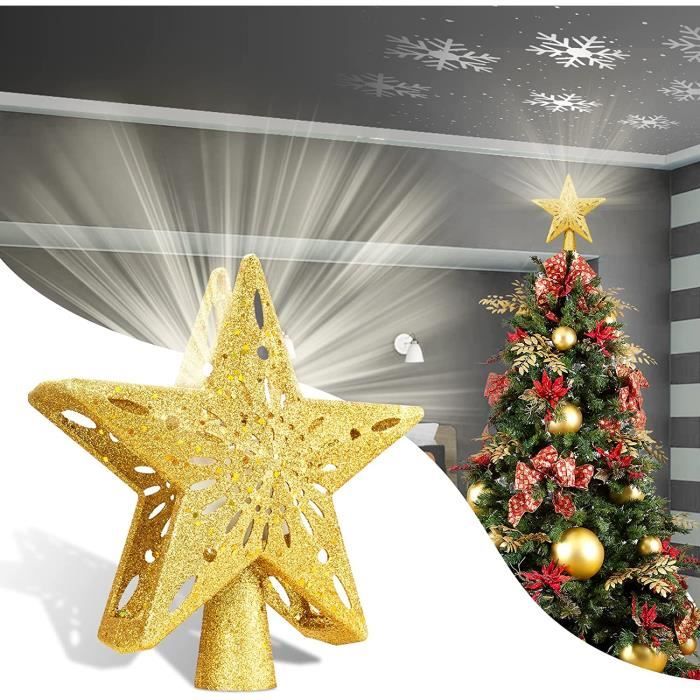 Étoile De Sapin De Noël Dorée Avec Guirlande LED - Décoration Sommet De Sapin, Dimensions 22,7 X 17,5 Cm, Fixation Facile