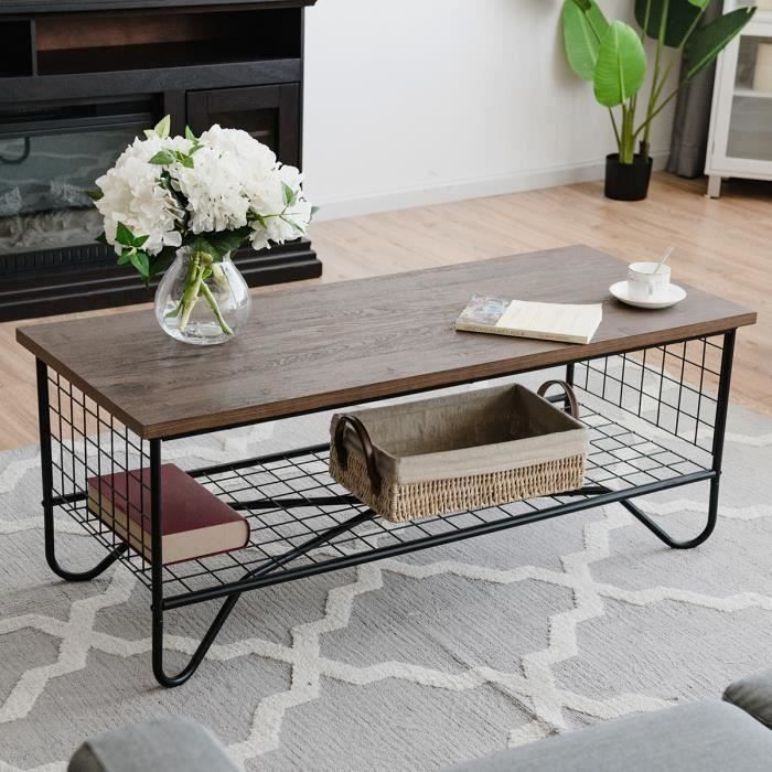Table Basse Pour Salon De Style Vintage Et Industriel En Metal Et Mdf Avec Espace De Stockage Surface Impermeable 105 X 50 X 41 5cm Achat Vente Table Basse Table Basse