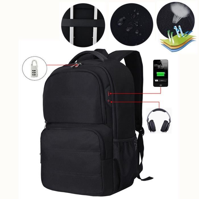 Sac à Dos Ordinateur 17 Pouces MATIN - USB, Anti-Vol, Imperméable 30L - Pour Travail, Université, Voyage D'Affaires - Noir