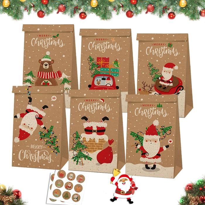 Pochette Cadeau Kraft Noel 12 PCS Sac Cadeau Motif de avec