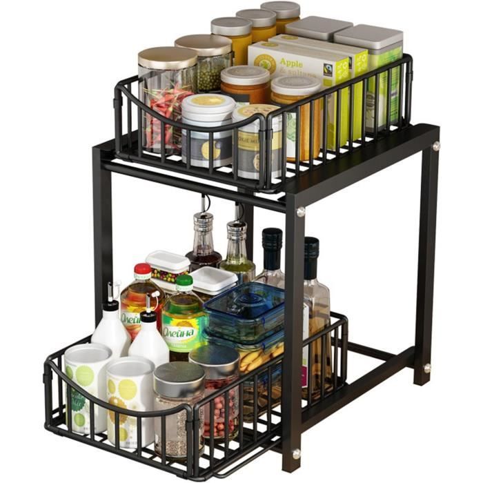 Organisateur Sous évier 2 Niveaux AIXPI - Rangement Cuisine/salle De Bain - Blanc - 40x21,5x34 Cm