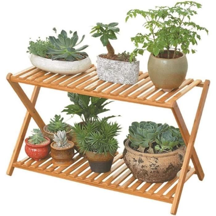 Support Plantes En Bois Convertible 2 Niveaux - Montage Facile, Stable, Sans Rayure Sol