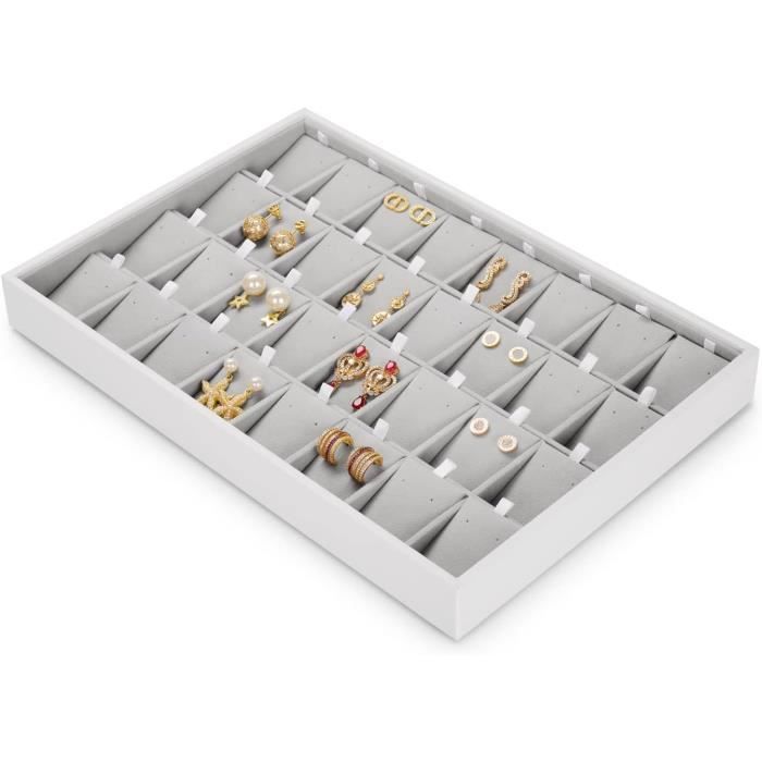 Plateau Velours 7 Emplacements Bijoux - Pour Bagues, Boucles D'oreilles, Clous - Design Empilable - 22,6x14,1x3 Cm