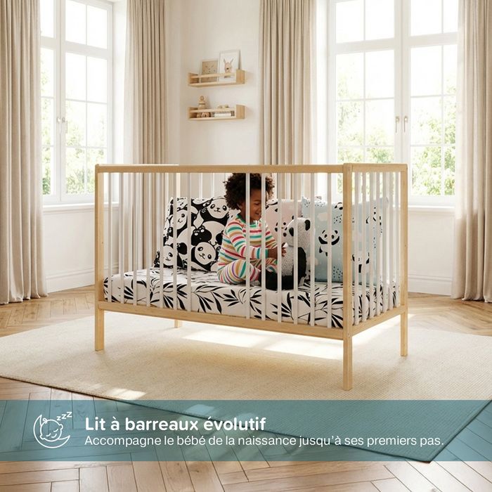 Lit b&eacute;b&eacute; &eacute;volutif 60x120 (matelas non inclus)