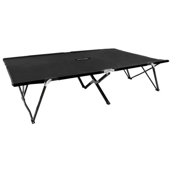 Lit de camping pliable à 2 personnes Noir Acier