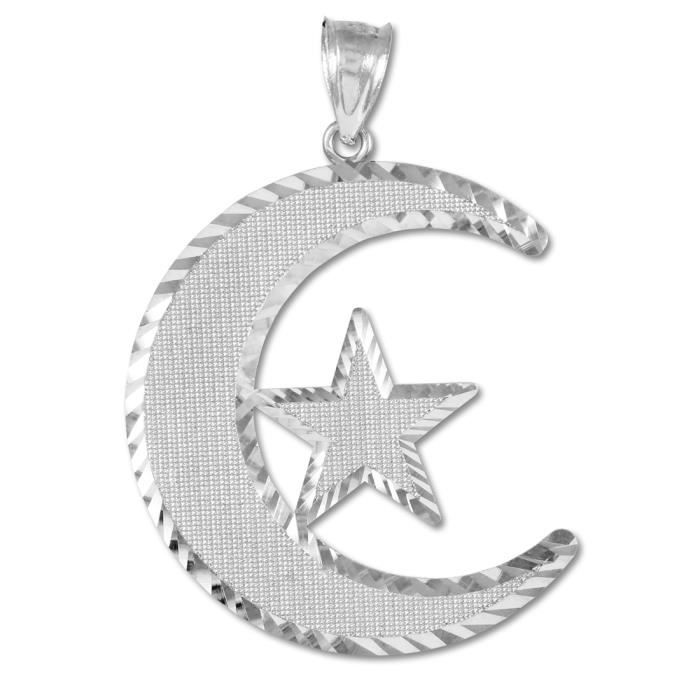 10k or Jaune croissant de lune avec diamant étoile Islamique Collier Pendentif