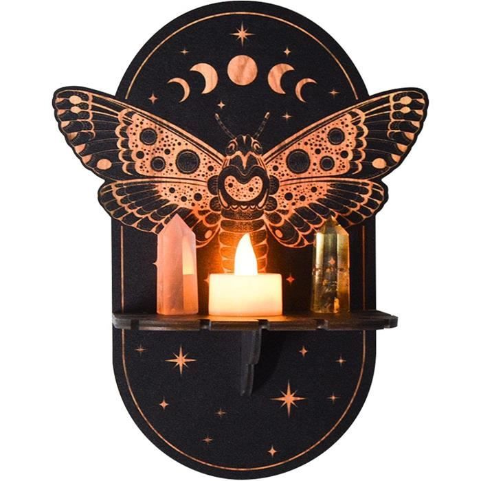Étagère Murale En Forme De Lune - Bois - Pour Décoration Cristaux, Bougies, Plantes - 25x25 Cm - Noir, Jaune, Violet