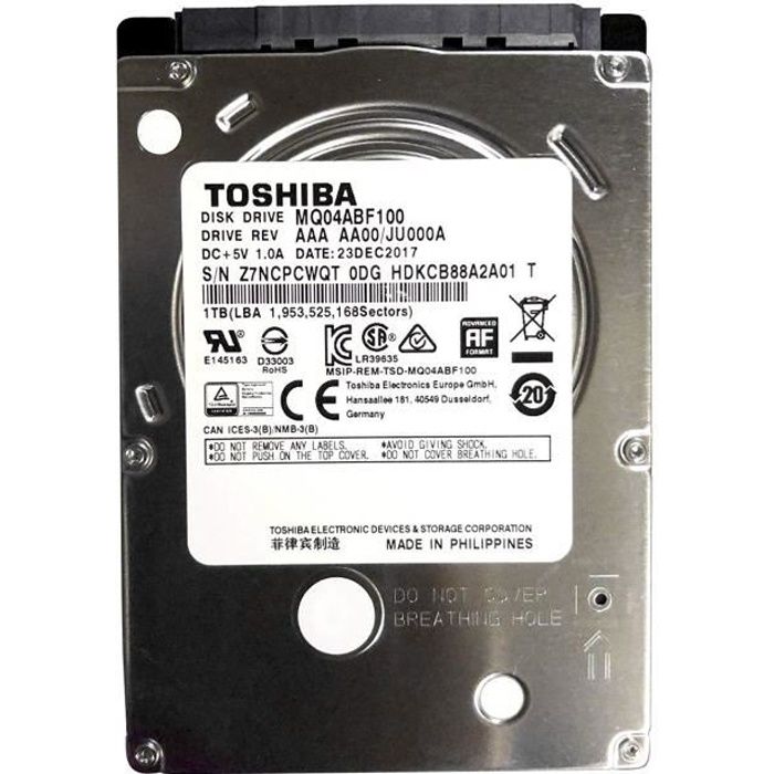 Mq04abf100 Toshiba 1 To-1000 Go 5400 TR-Min SATA 7 mm Disque Dur 6,3 cm 128 MB, 6 Gbit-S.