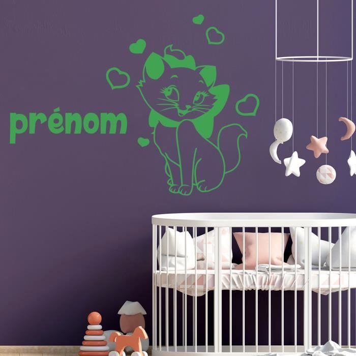 Stickers Muraux Deco Maison Chambre Enfant Bebe Stickers Petit Chat Avec Prenom Vert Pomme 400x290 Mm Cdiscount Maison