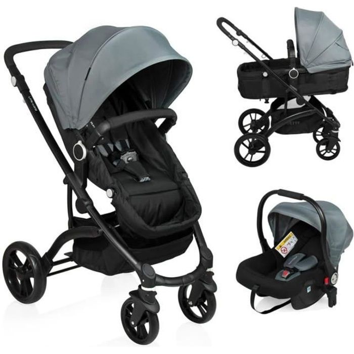 LITTLE WORLD City Walker - Poussette 3en1 - De 0 à 36 mois - Jusqu'à 22Kg - Gris