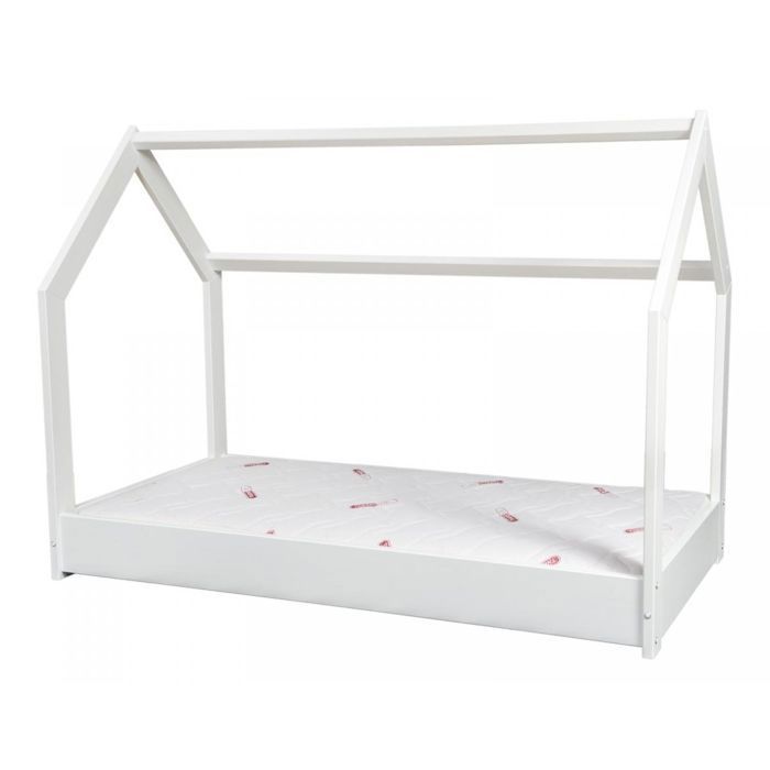 Ensemble matelas STANDARD+Lit maison cabane 160x80cm blanc