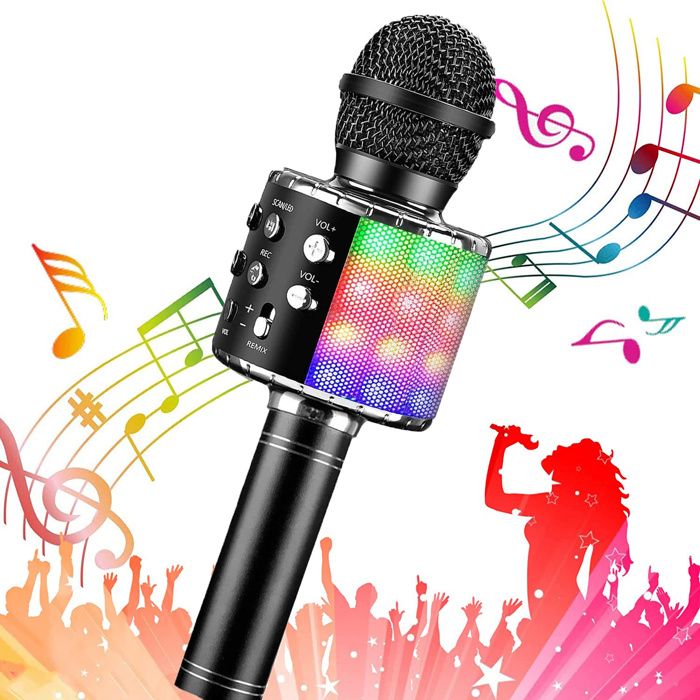 Microphone Karaoke Sans Fil, Karaoké Microphone Bluetooth Portable pour Enfants/Adultes Chanter (Noir)