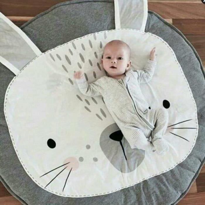 Jec Gris Tapis D Eveil Lapin Tapis De Jeu Pour Bebe Tapis Rond En Coton Doux Decoration De Salle Cdiscount Pret A Porter