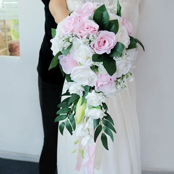Mariée Bouquet Rose Fleurs Artificielle Mariage Demoiselle d'Honneur Fille Fleur  Mariage Décor blanc rose clair L44362 - Cdiscount Maison