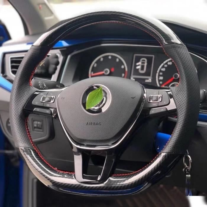 Housse de volant de voiture en daim noir, en Fiber de carbone douce cousue à la main pour Volkswagen Golf 7 Mk7 Pas Y41544364