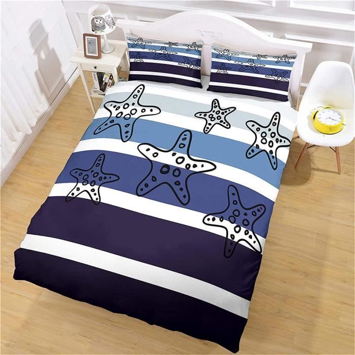 Housse De Couette Enfant 90x190 Cm Motif étoiles De Mer - Microfibre 120 G/m², Fermeture éclair, Taie D'oreiller 65x65 Cm