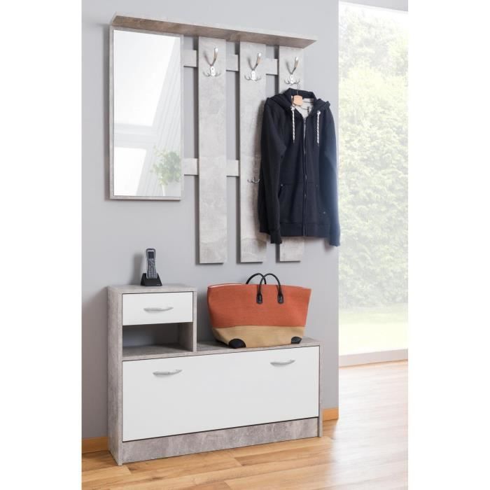 Meuble dentrée avec étagère à chaussures et miroir - cm 100 x 25 h180 - Style et design contemporain blanc et gris Meuble dentrée avec étagère à chaussures et miroir - cm 100 x 25 h180 - Style et design contemporain blanc et gris