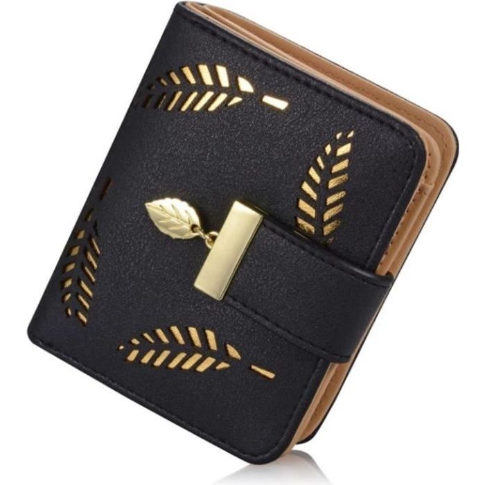 Portefeuille Femme Marque Petit Porte Monnaie Noir Polyester PU  Multi-cartes