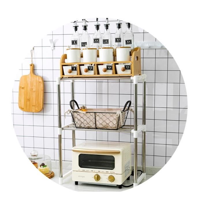 étagère Micro Onde 3 3 Tablettes Crochets SogesPower Meuble Rangement Cuisine 90x40x83 Cm - 6 Étages Crochets - Pour Micro-Ondes, Four, Épices - Noir étagère Cuisine SogesPower Micro-ondes