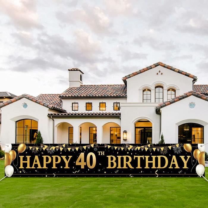 Banderole Joyeux Anniversaire 40 Ans - Déco Fête Noir Et Or 2 Pièces - Pour Homme Et Femme
