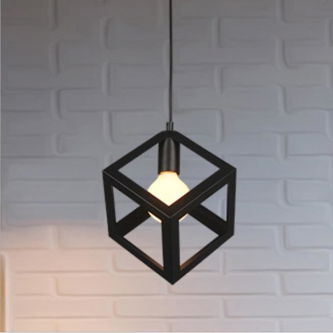 U-do 2PCS Lustre Suspension Luminaire Design Géométrie Cube Métal Industriel Corde Ajustable Noir