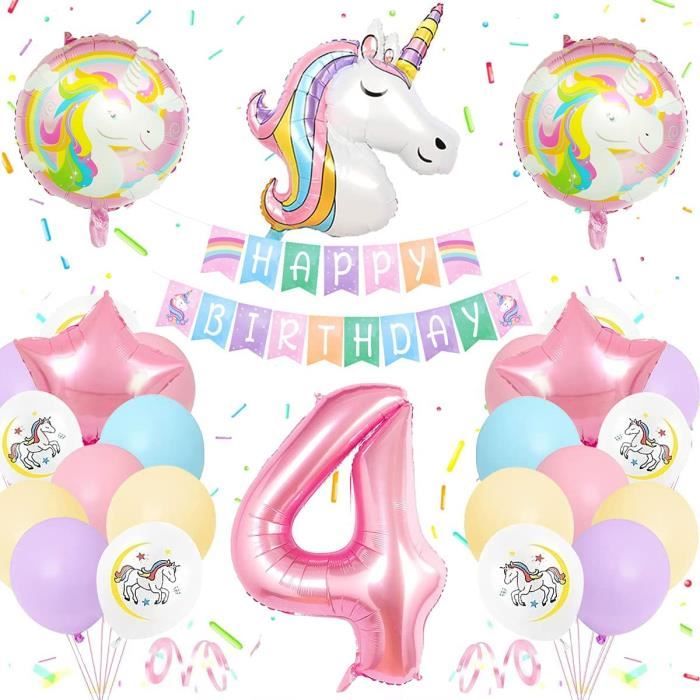 4 Ans Decoration Anniversaire Licorne Fillepastel Ballon Licorne Anniversaire Fillegeants Ballons Numero 4enormes Ballons Lic Cdiscount Maison