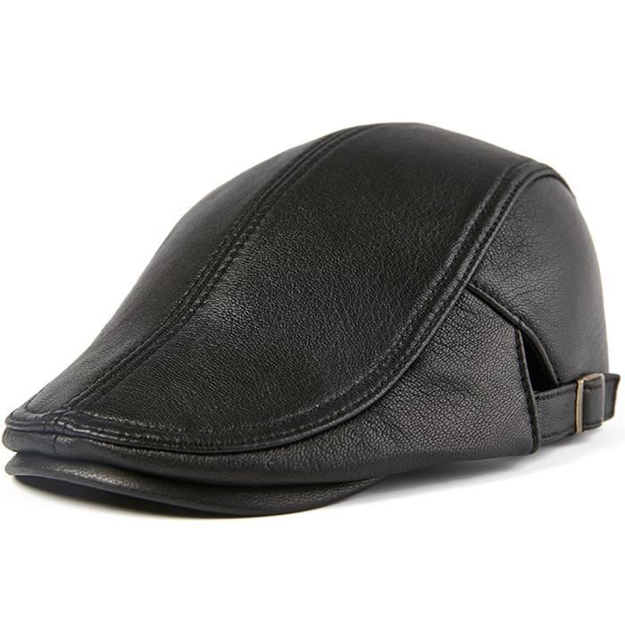 Béret Homme En Cuir Véritable - Casquette Plate Décontractée - Pour Automne/hiver - Tailles L, XL, 2XL