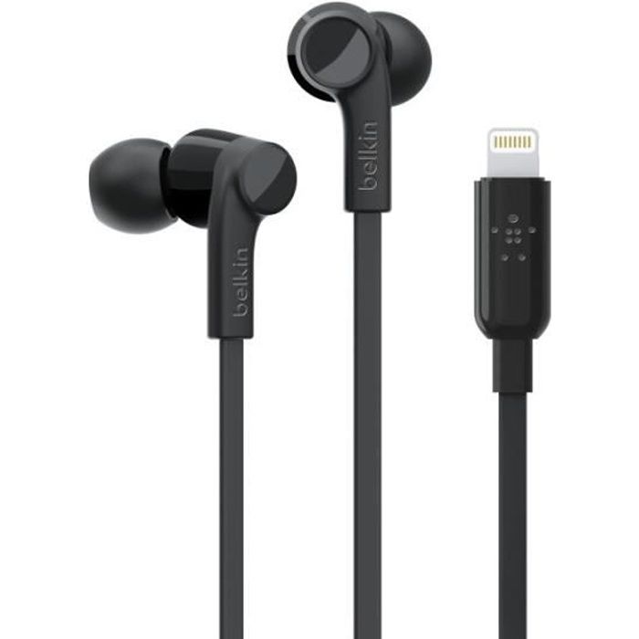 BELKIN Ecouteurs RockStar avec Connecteur Lightning - Pour iPhone XS, XS Max, XR, 8/8 Plus - Noir
