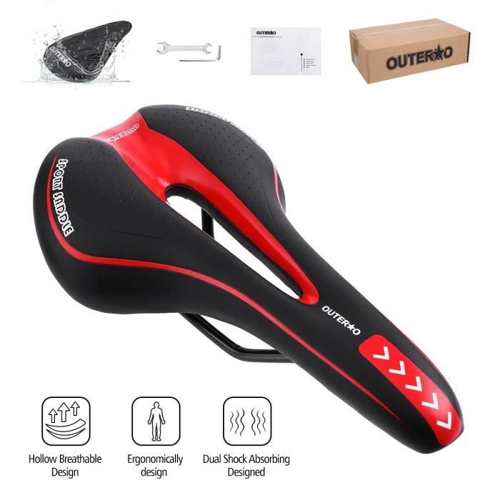 Selle de Vélo, OUTERDO Selle VTT Siège de Vélo Selle Vélo de Route Gel Confortable Creusant pour VTT/ Bicyclette/ Cyclisme