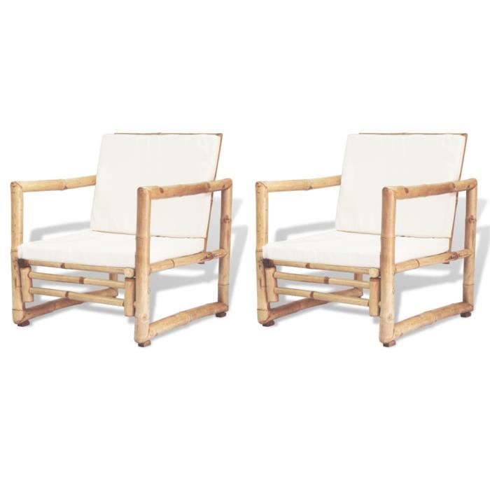 Chaises de jardin - EBTOOLS - Bambou - Beige - Naturel - 2 pcs avec coussins et oreillers