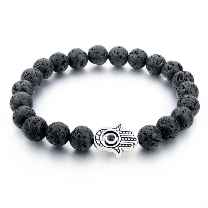 Femmes Extensible Bracelet Pierre De Lave Naturelle Bracelet Bouddha Perlé