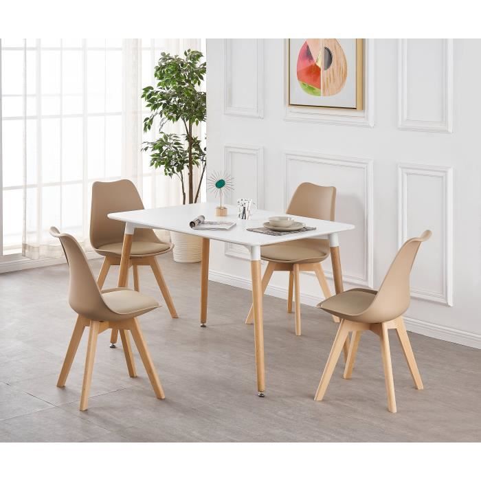 Ensemble de 4 chaises de salle à manger Lorenzo avec siège en similicuir  élégant et pieds en bois massif - Parfait pour la salle à manger, le salon  - Noir - Conforama
