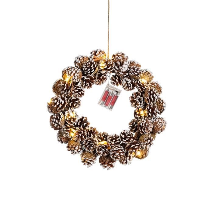 Couronne De Noël Lumineuse LED Avec Piles Et Minuterie - 30 Cm, étanche - Décoration Pour Porte, Mur, Intérieur/extérieur