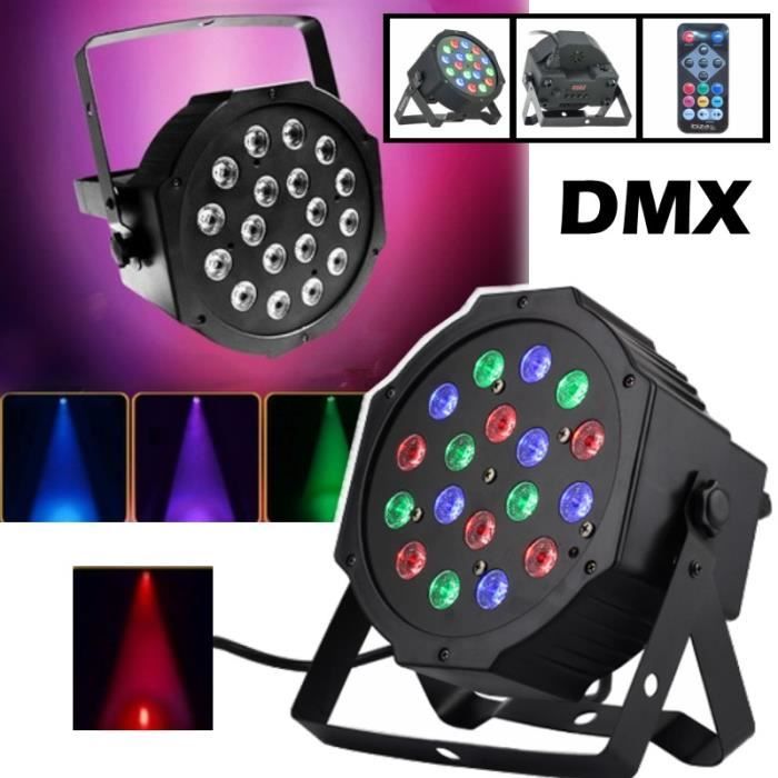 Pack De 10 Projecteurs LED PAR 18x1W DMX RGB - Pour Animation DJ, Bar, Club, Décoration De Salle - 10