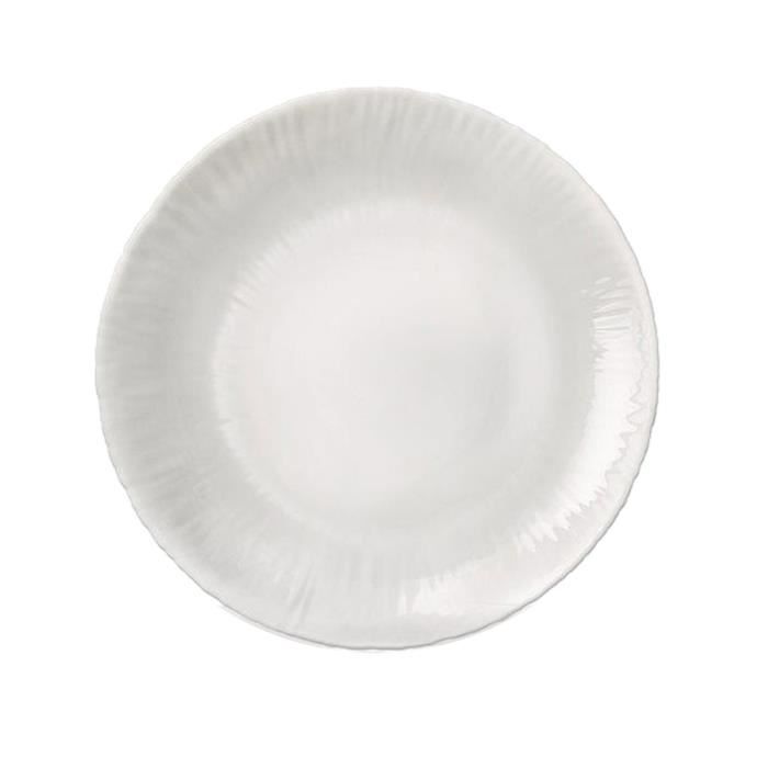 Service de 24 assiettes plates - JUANIO - Verre opale - Ø21 cm - motif noix de coco - blanc micro-ondes/lave-vaisselle