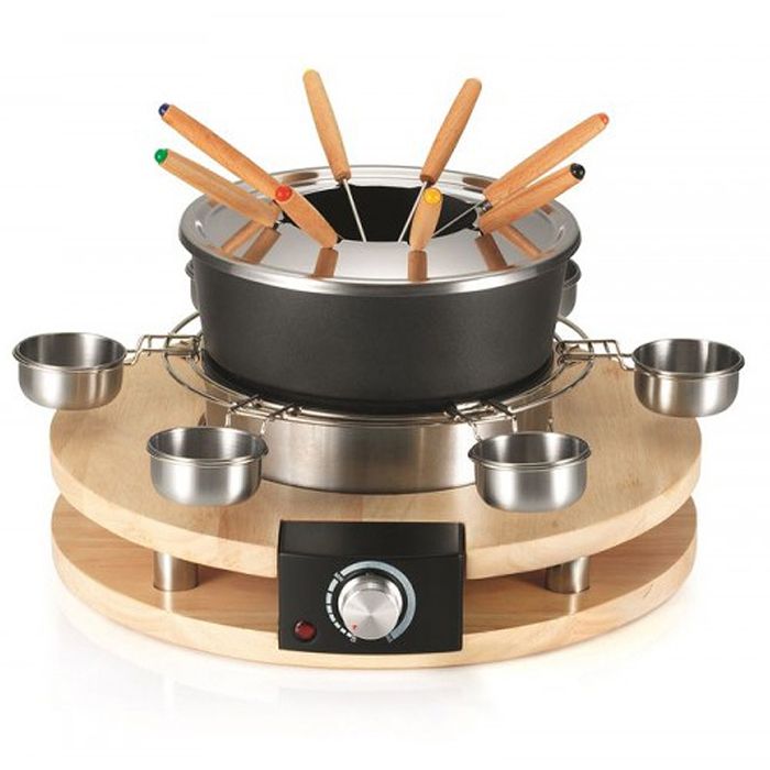 Appareil à fondue - KITCHEN CHEF - 8 personnes - 1300W - Caquelon anti-adhésif - Support en bois véritable